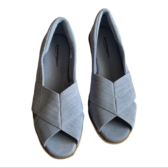 Grasshopper Women’s  Blue Denim Peach Open Toe Canvas Flat , Size 8 - Picture 14 of 15